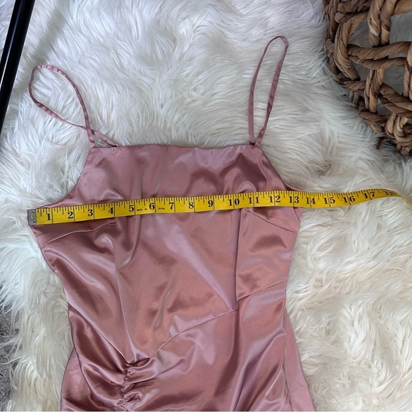 Lulus NWOT Perfect Occasion Dusty Rose Satin Ruched Tulip Midi Dress - Picture 10 of 16